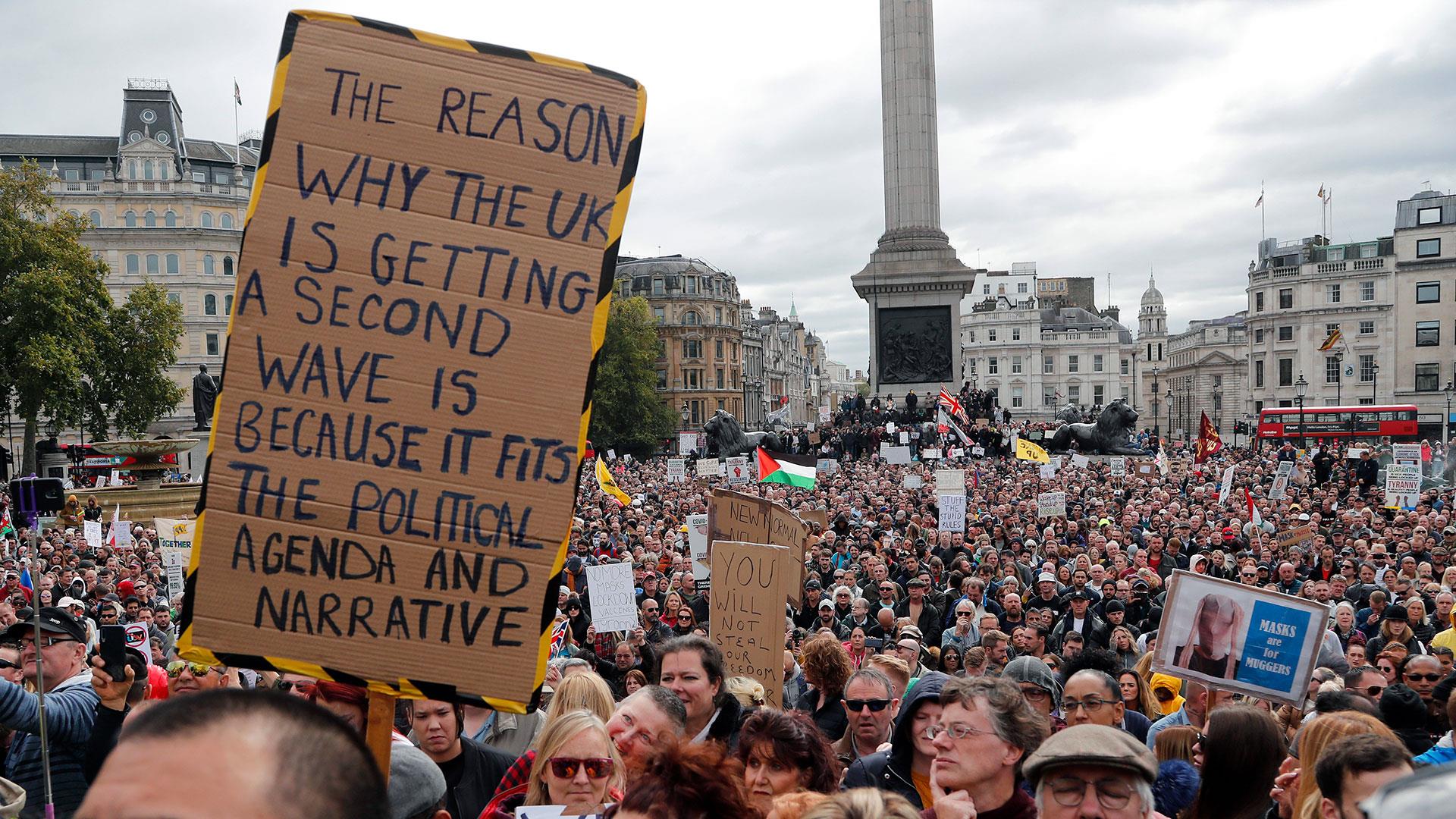 Massive anti-lockdown protest fills up Trafalgar Square in London amid  coronavirus pandemic